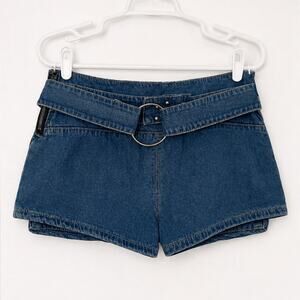 Indigo Rein Pretty Reckless Denim Micro Shorts Size 3/25 Belted Studded Y2K NWT